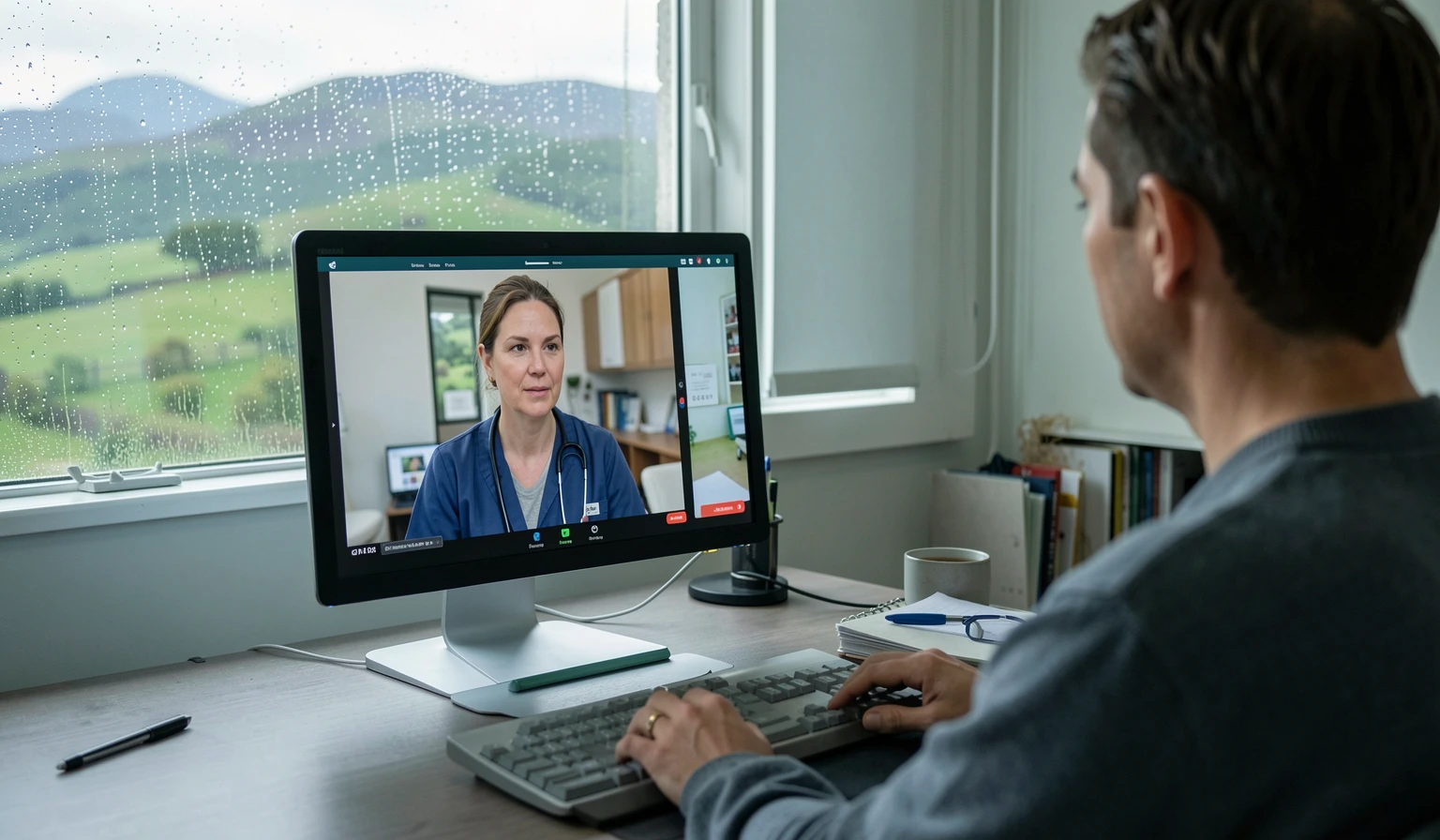 GP on a telehealth video call in a New Zealand consulting room