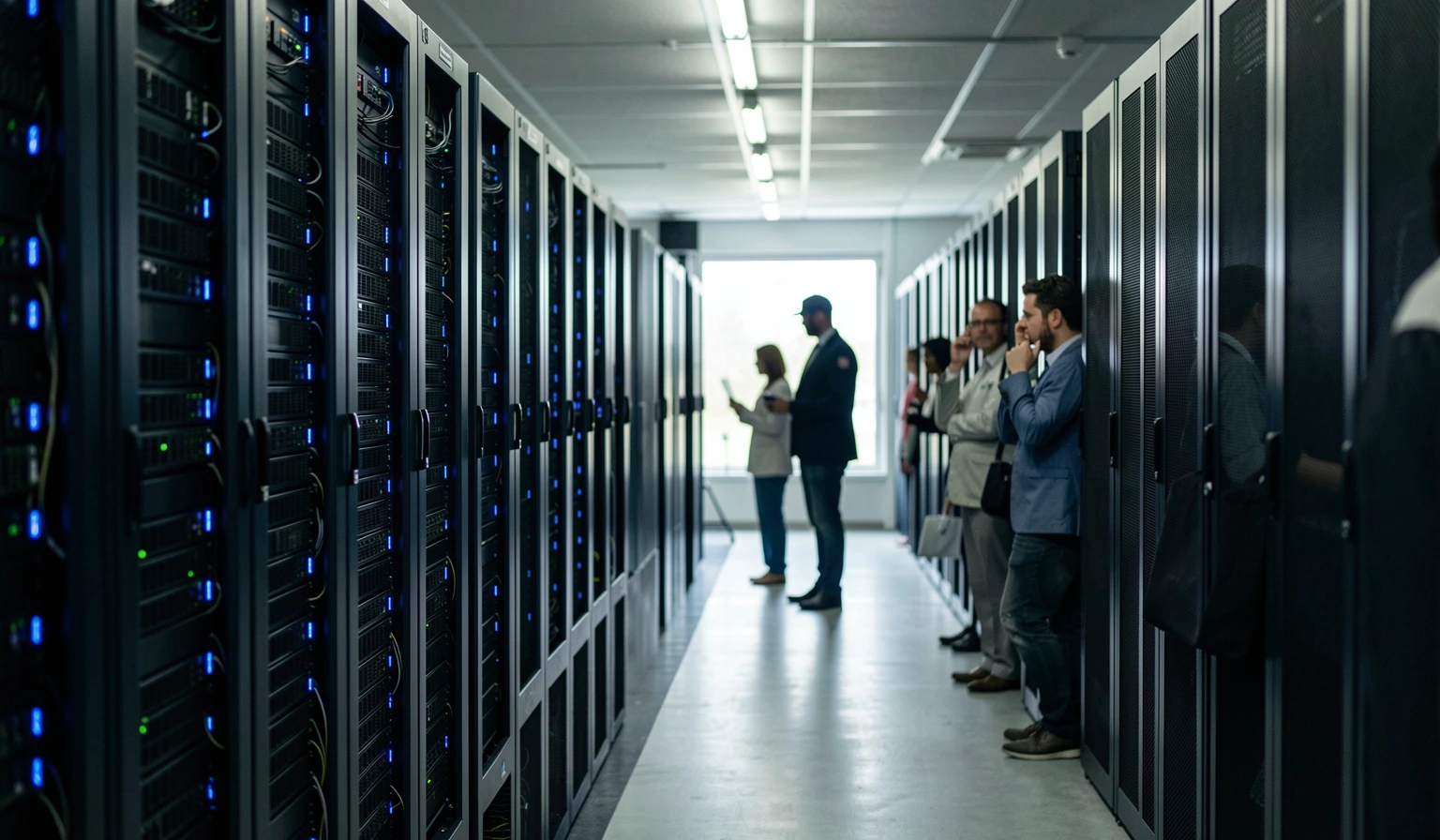 Aisle of network cabinets in a data centre